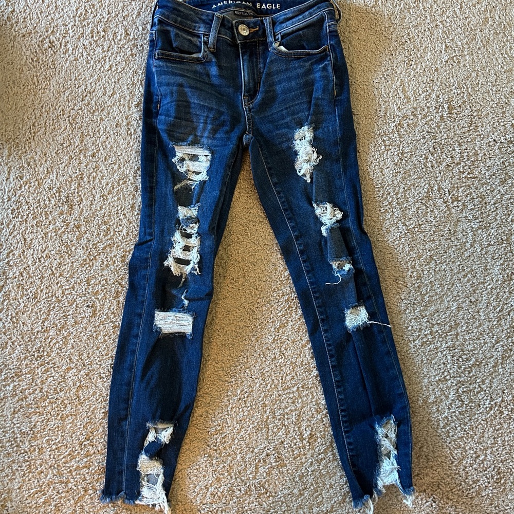 American Eagle Outfitters Women's Blue Distressed Jeans - jegging crop